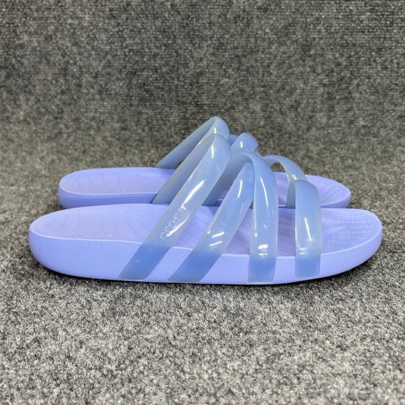 Crocs Splash Sandals Women's 8 Blue Jelly Glossy Strappy Athletic Beach Slides - Picture 1 of 12